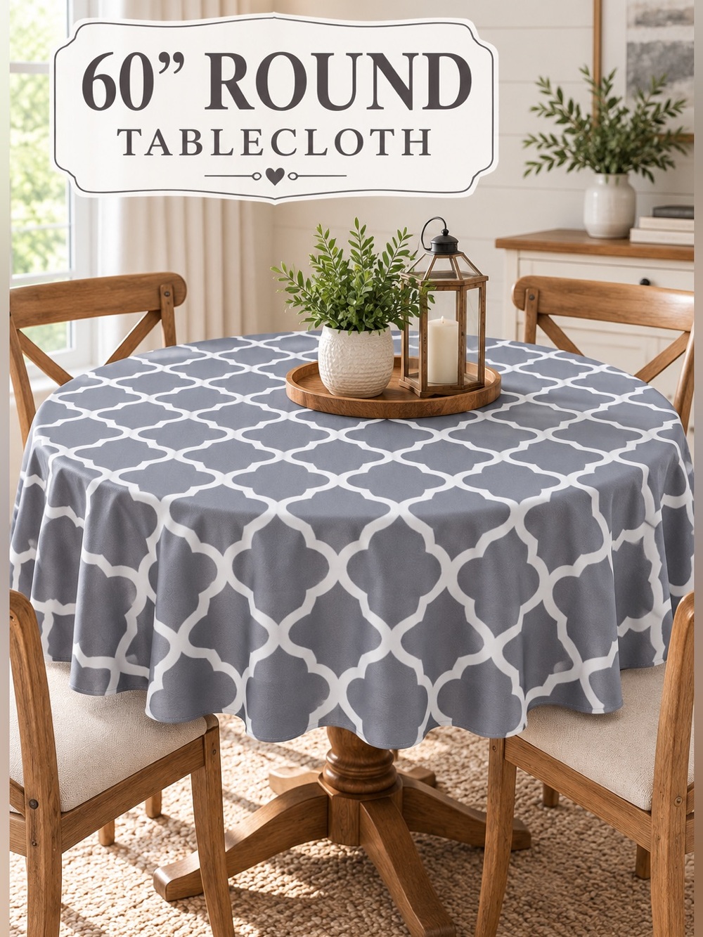 NWT Gray & White Geometric Tablecloth | Modern Quatrefoil Patterns
